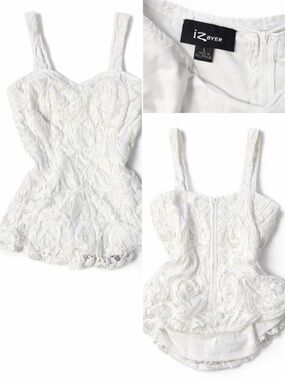 Vintage 2000s White Floral Lace Peplum Tank